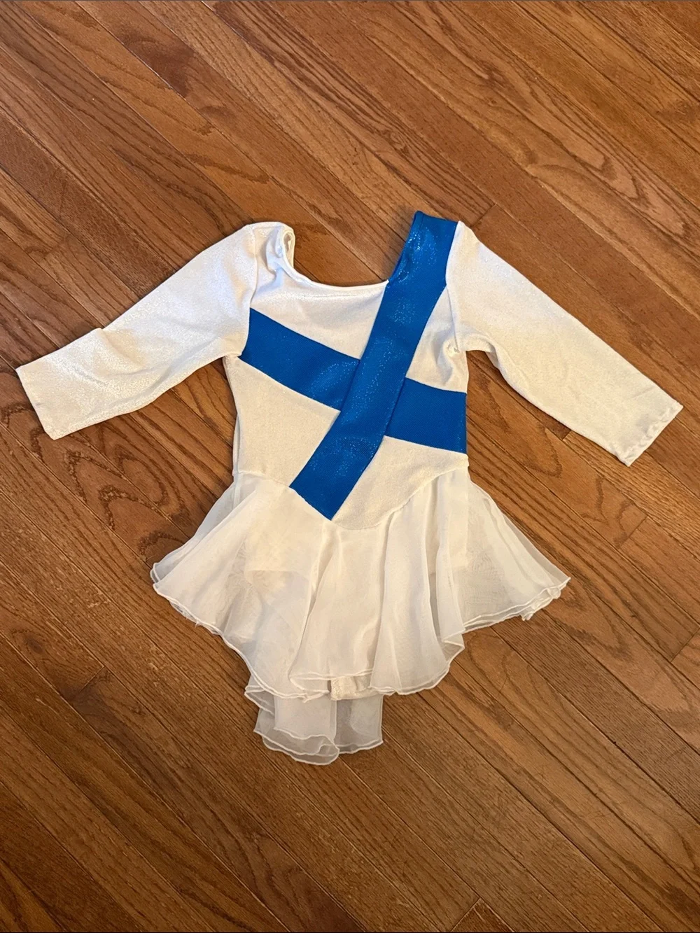 Girls size M 8-10 Ice Skating Dress White and cobalt blue glittery ~ Custom Made